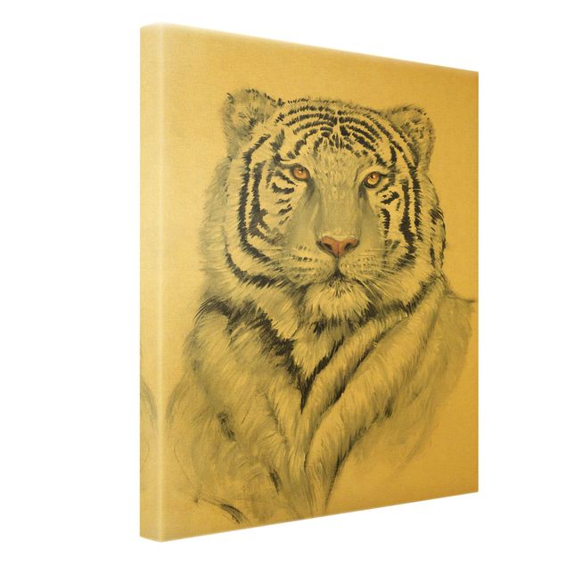 Leinwandbild Gold - Portrait Weißer Tiger II - Hochformat 3:4