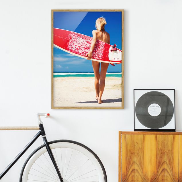 Moderne Bilder mit Rahmen Surfergirl