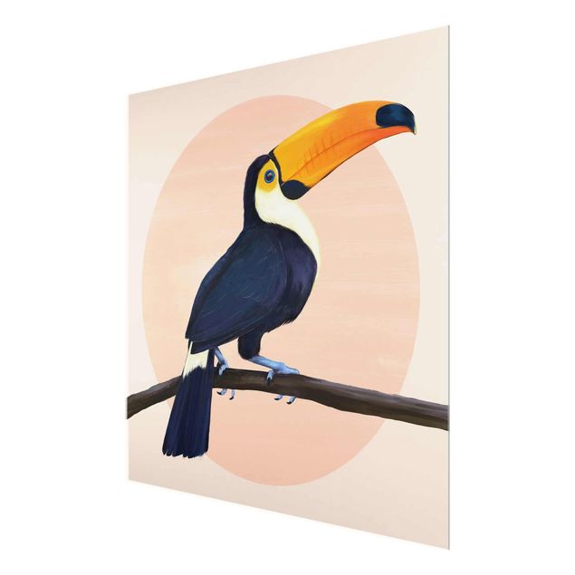 Bilder auf Glas Illustration Vogel Tukan Malerei Pastell