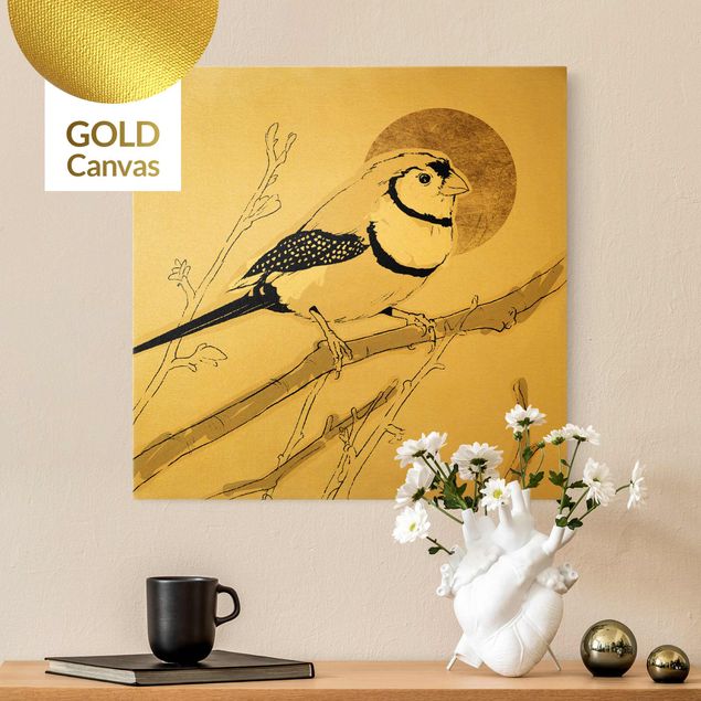 Leinwandbild Gold - Vogel vor goldener Sonne III - Quadrat 1:1
