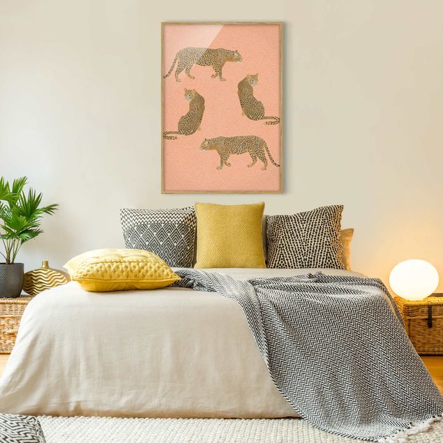 Tiere Bilder mit Rahmen Illustration Leoparden Rosa Malerei