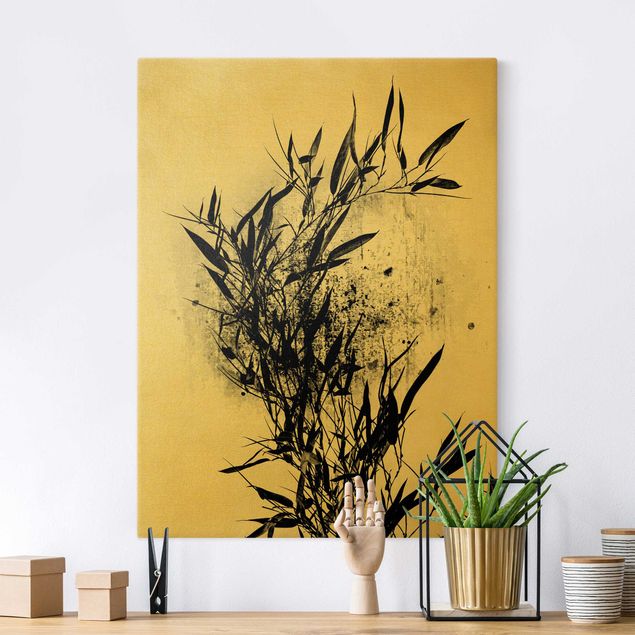 Leinwandbild Gold - Grafische Pflanzenwelt - Schwarzer Bambus - Hochformat 4:3
