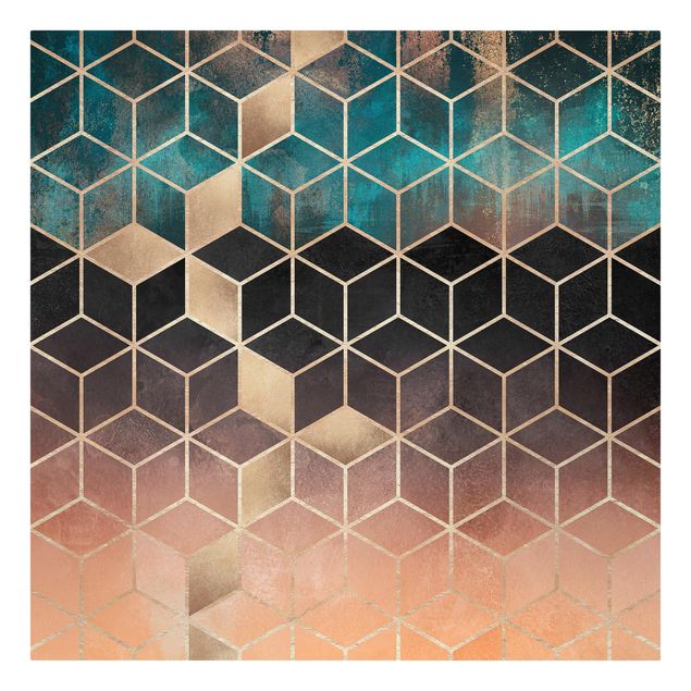Leinwandbild - Türkis Rosé goldene Geometrie - Quadrat 1:1