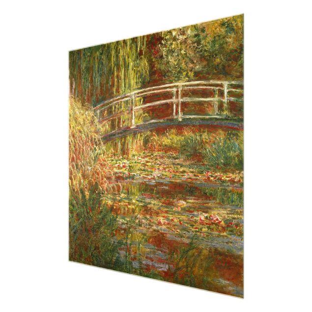 Glasbild - Claude Monet - Seerosenteich und japanische Brücke (Harmonie in rosa) - Quadrat 1:1