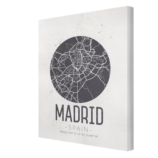 Leinwandbild - Stadtplan Madrid - Retro - Hochformat 4:3