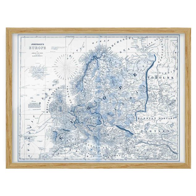Wandbilder Karte in Blautönen - Europa