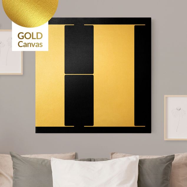 Leinwandbild Gold - Antiqua Letter H Schwarz - Quadrat 1:1