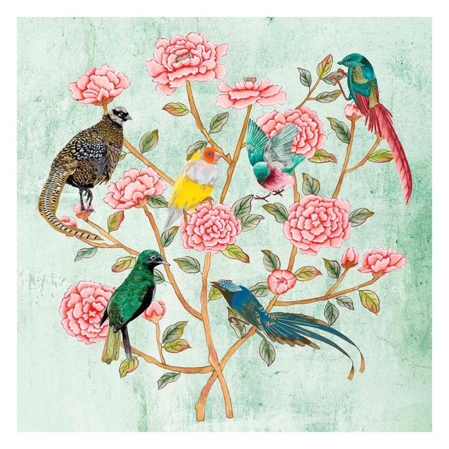 Blumentapete Chinoiserie Collage in Mint II