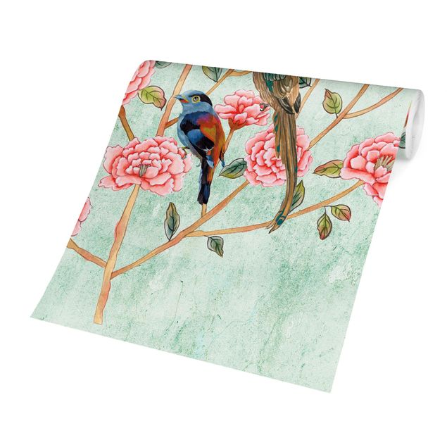 Moderne Tapeten Chinoiserie Collage in Mint