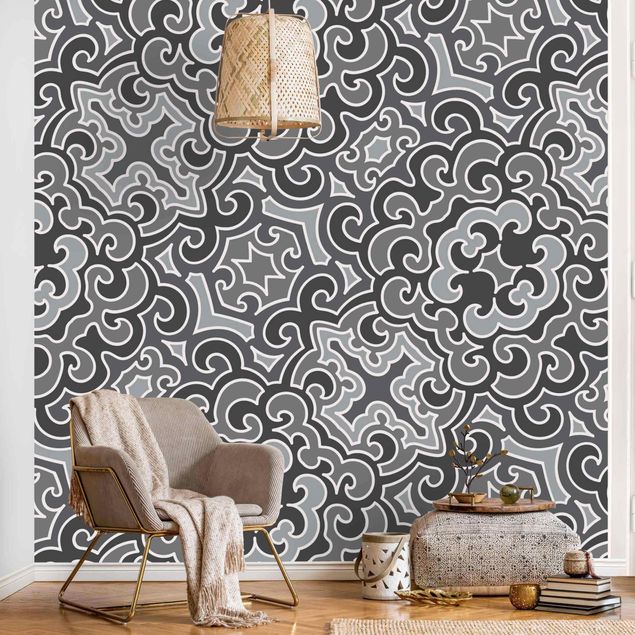 Design Tapeten Chinoiserie Muster in Grau