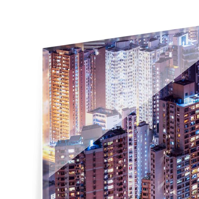Glasbild - Hongkong Lichtermeer - Quadrat 1:1