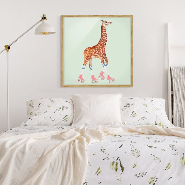 Tiere Bilder mit Rahmen Giraffe mit Rollschuhen