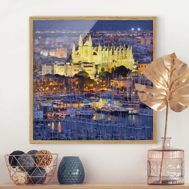 Moderne Bilder mit Rahmen Palma de Mallorca City Skyline und Hafen