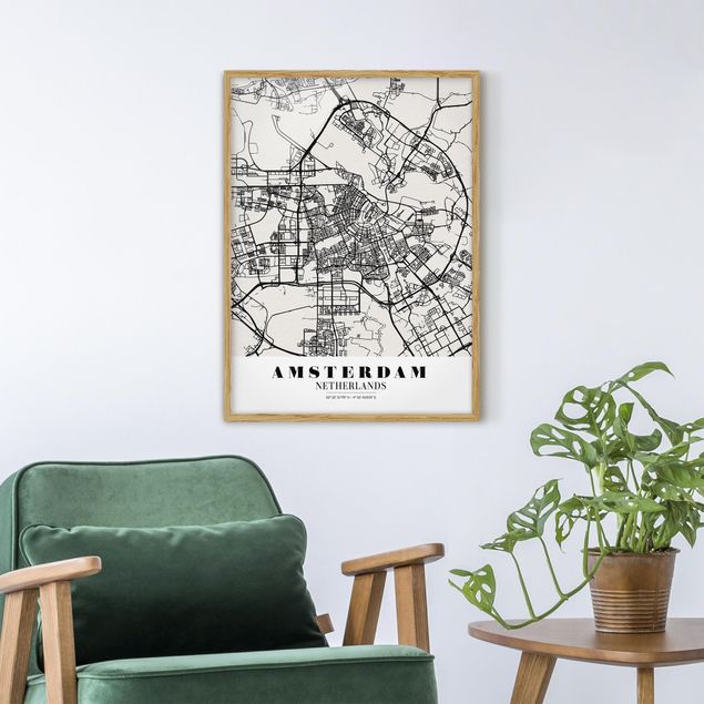 Sprüche Bilder mit Rahmen Stadtplan Amsterdam - Klassik