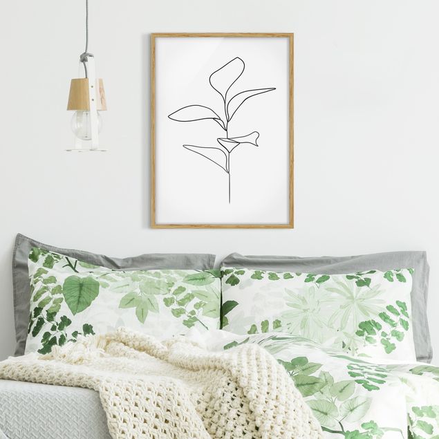 Moderne Bilder mit Rahmen Line Art Pflanze Blätter Schwarz Weiß