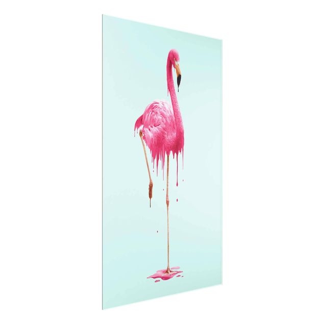 Glasbild - Jonas Loose - Schmelzender Flamingo - Hochformat 3:2