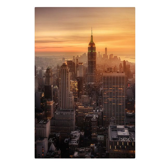 Leinwandbild - Manhattan Skyline Abendstimmung - Hochformat 4:3