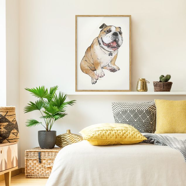 Tiere Bilder mit Rahmen Illustration Hund Bulldogge Malerei