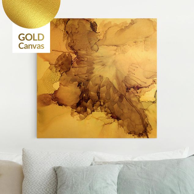 Leinwandbild Gold - Goldbraune Explosion I - Quadrat 1:1