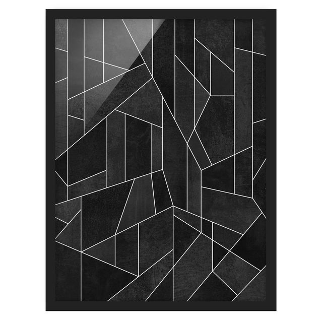 Bild mit Rahmen - Schwarz Weiß Geometrie Aquarell - Hochformat 4:3