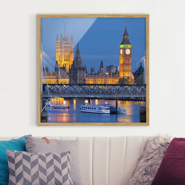 Skylines Bilder mit Rahmen Big Ben und Westminster Palace in London bei Nacht