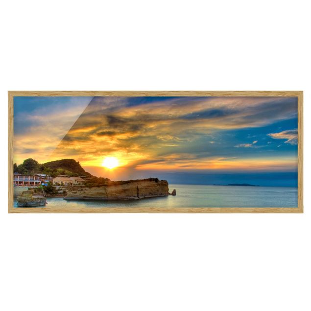 Bilder mit Rahmen Sonnenuntergang über Korfu