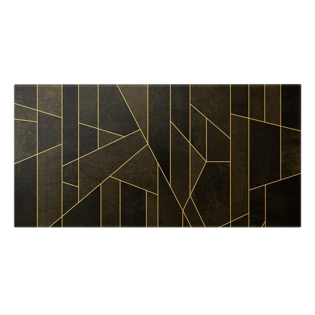 Leinwandbild Gold - Schwarz Weiß Geometrie Aquarell - Querformat 2:1