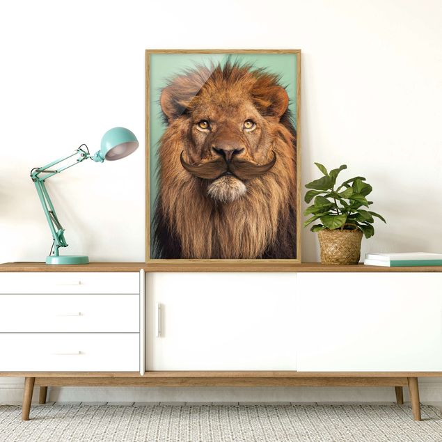 Tiere Bilder mit Rahmen Löwe mit Bart