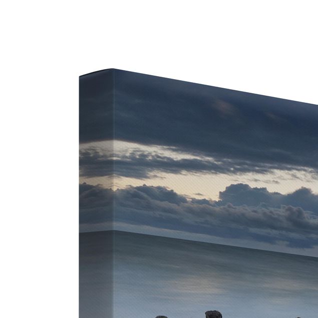 Leinwandbild 3-teilig - Holzbuhnen in der Nordsee auf Sylt - Panoramen hoch 1:3