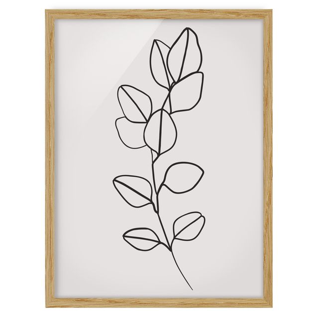 Bilder gerahmt Blumen Line Art Zweig Blätter Schwarz Weiß