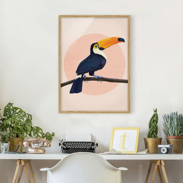 Tiere Bilder mit Rahmen Illustration Vogel Tukan Malerei Pastell