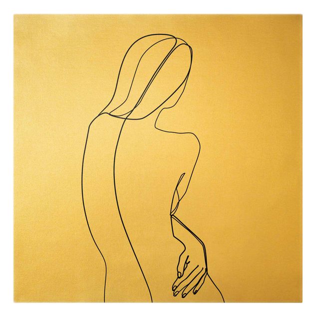 Leinwandbild Gold - Line Art Rücken Frau Schwarz Weiß - Quadrat 1:1