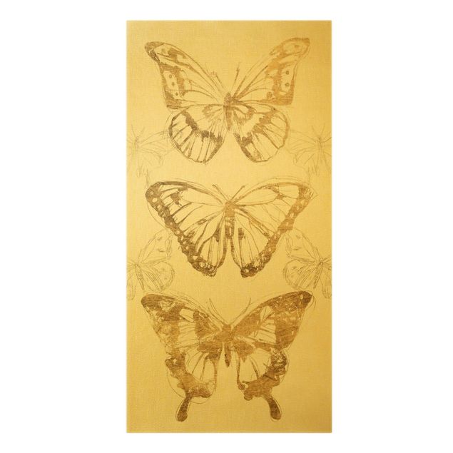 Leinwandbild Gold - Schmetterlingskomposition in Gold II - Hochformat 1:2