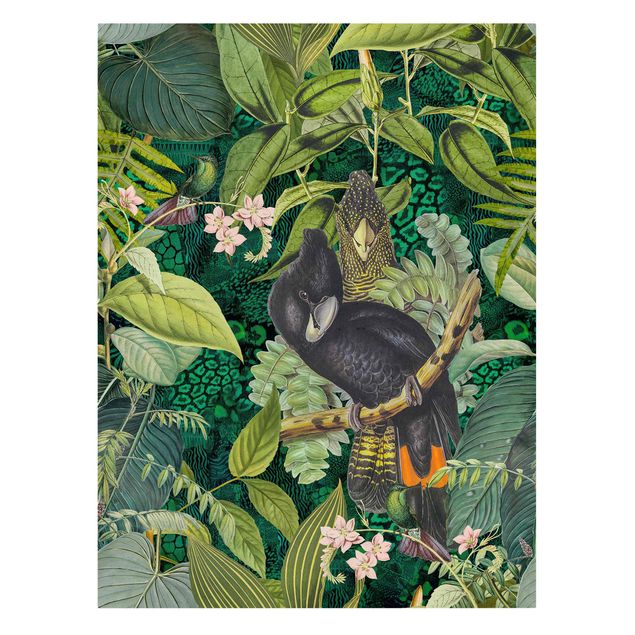 schöne Leinwandbilder Bunte Collage - Kakadus im Dschungel