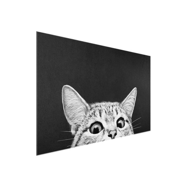 Glasbilder Tiere Illustration Katze Schwarz Weiß Zeichnung