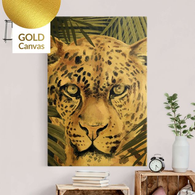 Leinwandbild Gold - Leopard im Dschungel - Hochformat 2:3