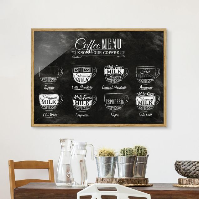 Moderne Bilder mit Rahmen Kaffeesorten Kreidetafel