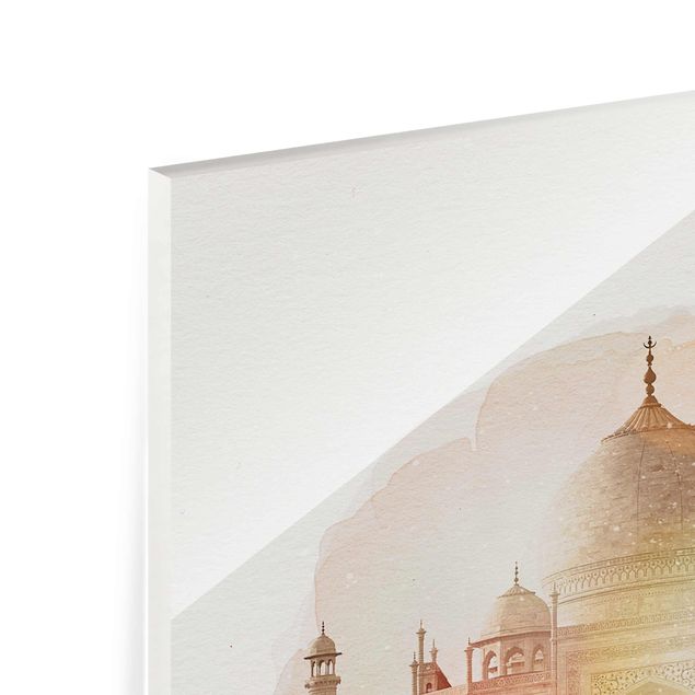 Glasbild - Wasserfarben - Taj Mahal - Hochformat 4:3