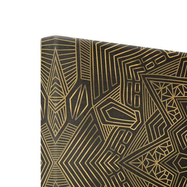 Leinwandbild Gold - Mandala Stern Muster silber schwarz - Querformat 2:1
