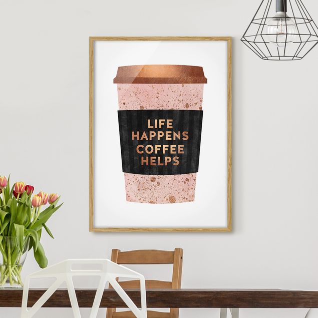 Moderne Bilder mit Rahmen Life Happens Coffee Helps Gold