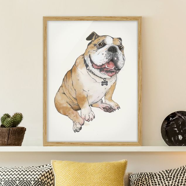 Moderne Bilder mit Rahmen Illustration Hund Bulldogge Malerei
