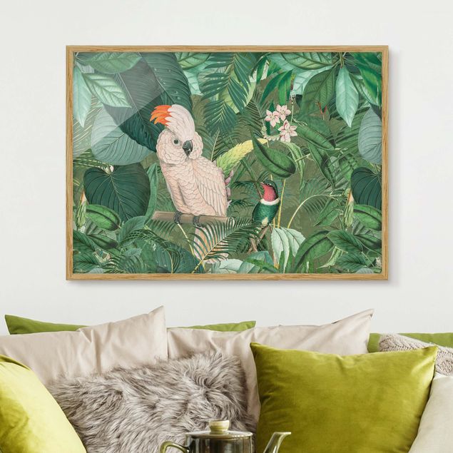 Moderne Bilder mit Rahmen Vintage Collage - Kakadu und Kolibri