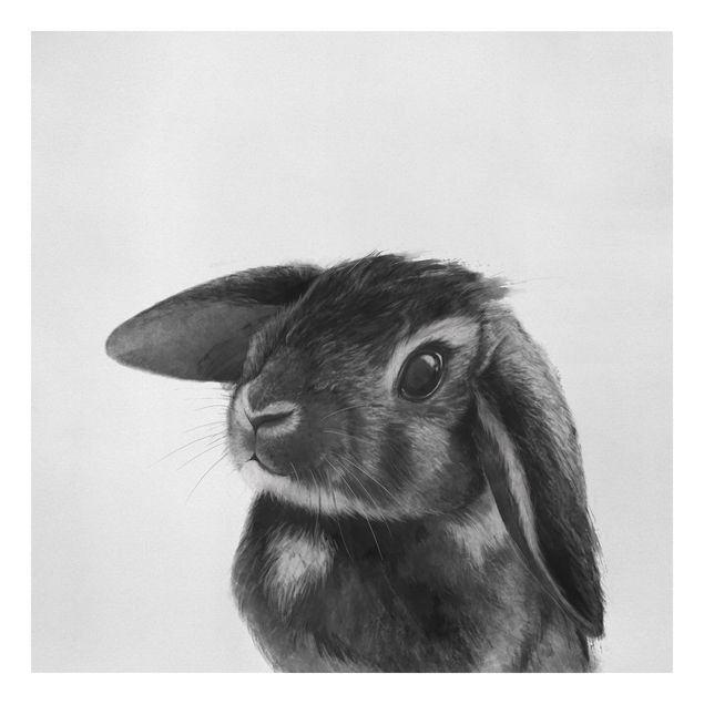 Leinwandbild - Illustration Hase Schwarz Weiß Zeichnung - Quadrat 1:1