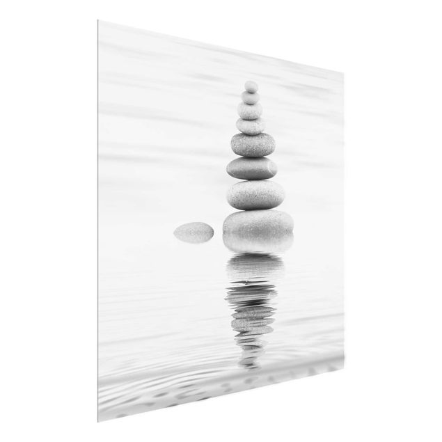 Glasbilder Steinturm im Wasser Schwarz-Weiß