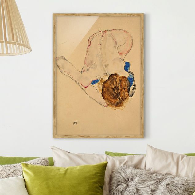 Gerahmte Kunstdrucke Egon Schiele - Nach vorne gebeugter Akt