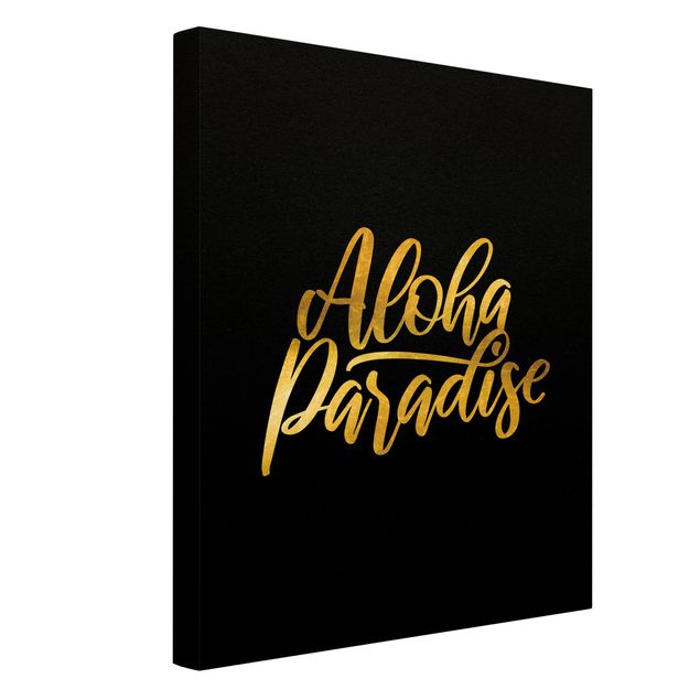 Leinwandbild - Gold - Aloha Paradise auf Schwarz - Hochformat 4:3