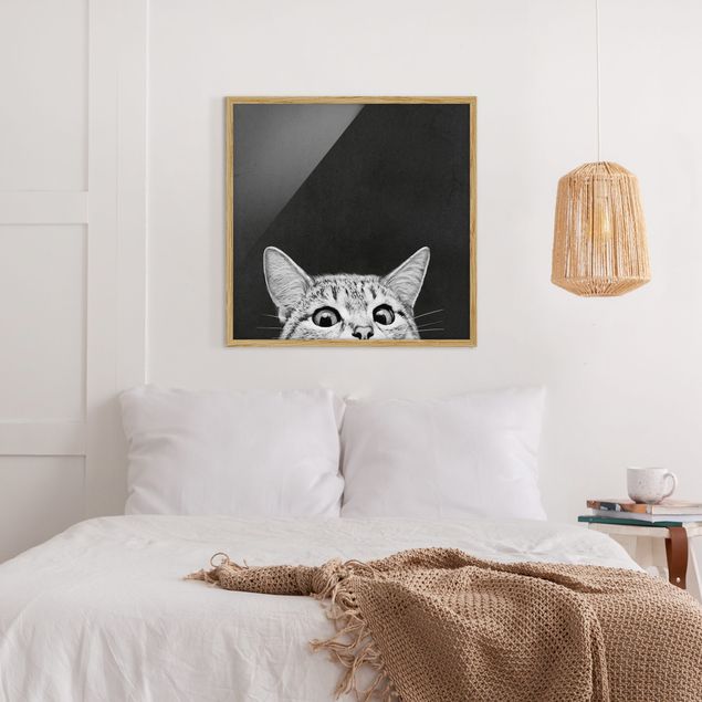 Tiere Bilder mit Rahmen Illustration Katze Schwarz Weiß Zeichnung