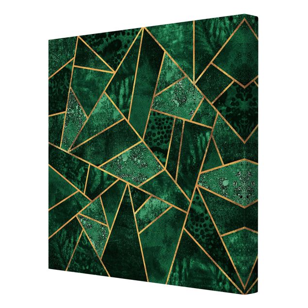 Leinwandbild - Dunkler Smaragd mit Gold - Quadrat 1:1