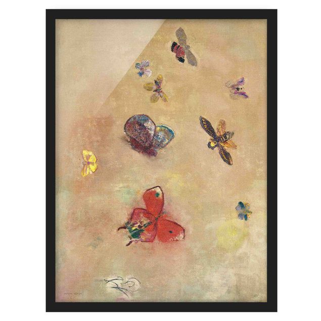 Bild mit Rahmen - Odilon Redon - Bunte Schmetterlinge - Hochformat 4:3