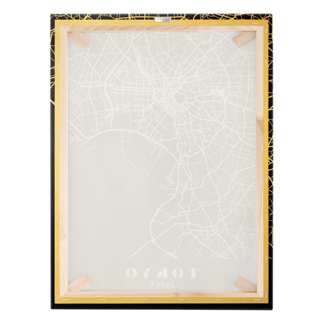 Leinwandbild Gold - Stadtplan Tokyo - Klassik Schwarz - Hochformat 3:4
